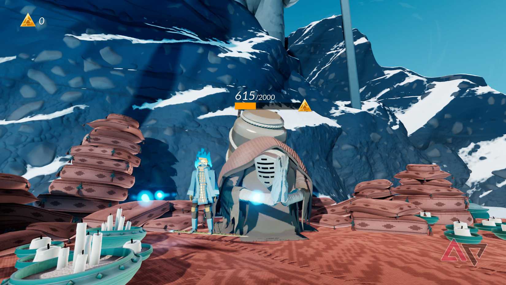 Interacting with a vendor in Sword of the Sea